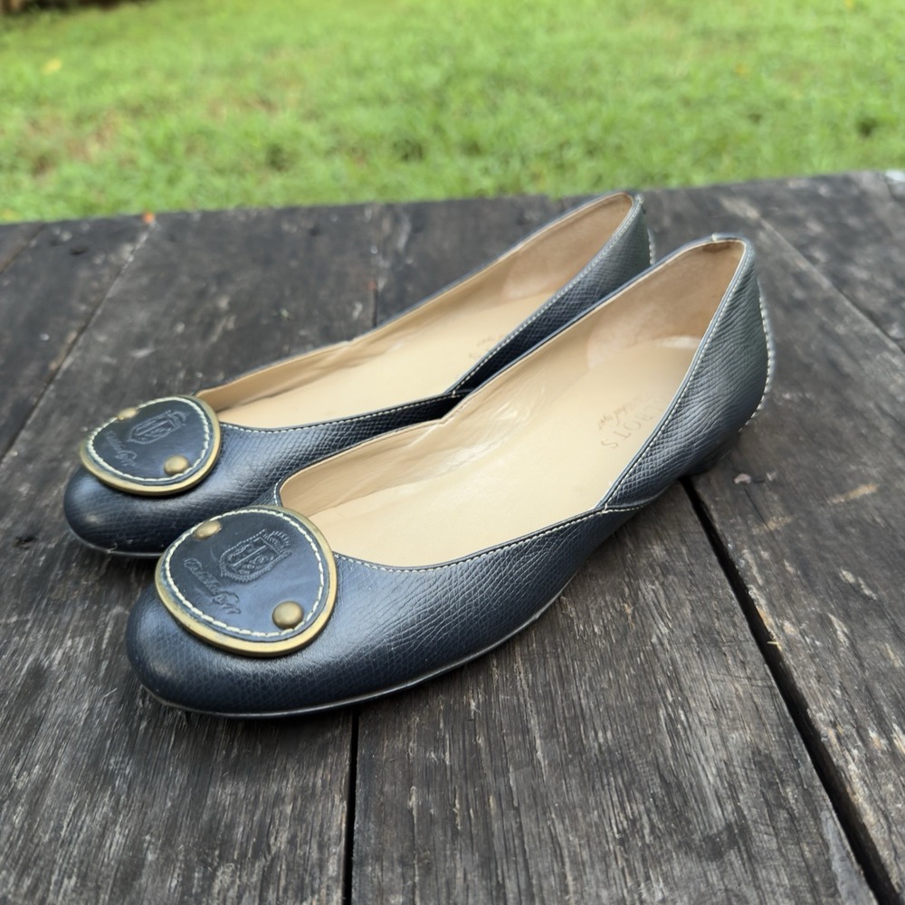 Talbots blue leather flats with embossed front buckle‎ Size 6B
